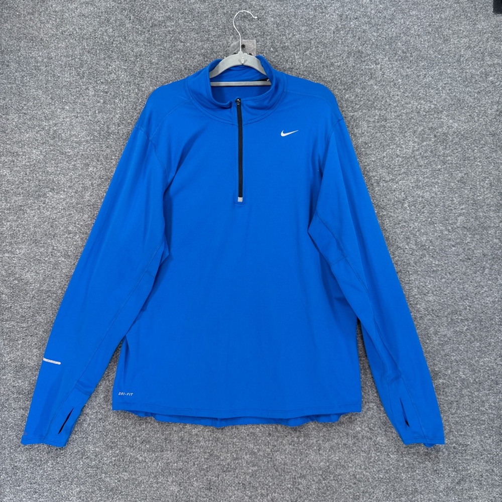 Nike Pullover Shirt Men Large Blue 1/4 Zip Dri-FIT Running Long Sleeve Athletic